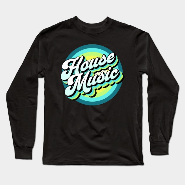 HOUSE MUSIC  - drop shadow target (blue/lime) Long Sleeve T-Shirt by DISCOTHREADZ 